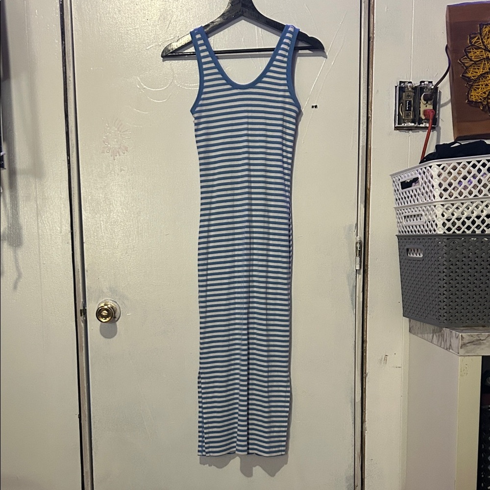 SO Blue and White Striped Maxi Dress